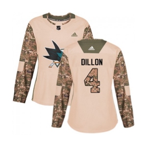 Women Adidas San Jose Sharks #4 Brenden Dillon Authentic Camo Veterans Day Practice NHL Jersey
