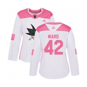 Women Adidas San Jose Sharks #42 Joel Ward Authentic White Pink Fashion NHL Jersey
