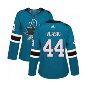 Women Adidas San Jose Sharks #44 Marc-Edouard Vlasic Authentic Teal Green Home NHL Jersey