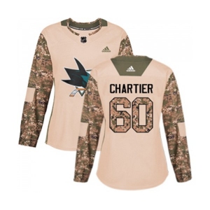 Women Adidas San Jose Sharks #60 Rourke Chartier Authentic Camo Veterans Day Practice NHL Jersey