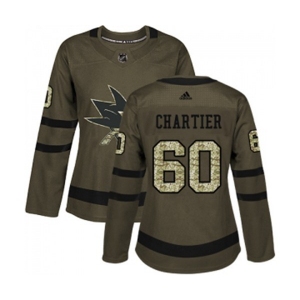 Women Adidas San Jose Sharks #60 Rourke Chartier Authentic Green Salute to Service NHL Jersey