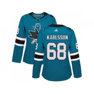 Women Adidas San Jose Sharks #68 Melker Karlsson Teal Home Authentic Stitched NHL Jersey
