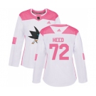 Women Adidas San Jose Sharks #72 Tim Heed Authentic White Pink Fashion NHL Jersey