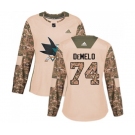 Women Adidas San Jose Sharks #74 Dylan DeMelo Authentic Camo Veterans Day Practice NHL Jersey