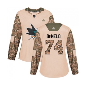 Women Adidas San Jose Sharks #74 Dylan DeMelo Authentic Camo Veterans Day Practice NHL Jersey