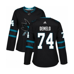 Women Adidas San Jose Sharks #74 Dylan DeMelo Premier Black Alternate NHL Jersey