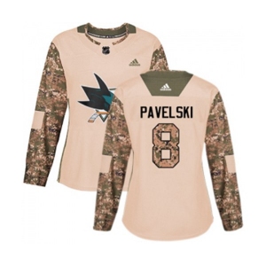 Women Adidas San Jose Sharks #8 Joe Pavelski Authentic Camo Veterans Day Practice NHL Jersey