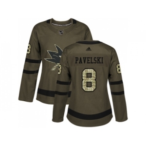Women Adidas San Jose Sharks #8 Joe Pavelski Green Salute to Service Stitched NHL Jersey