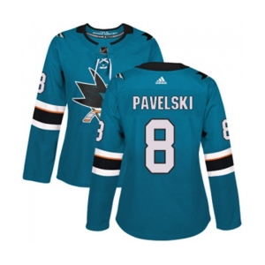 Women Adidas San Jose Sharks #8 Joe Pavelski Premier Teal Green Home NHL Jersey
