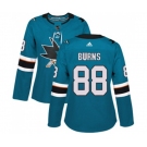 Women Adidas San Jose Sharks #88 Brent Burns Authentic Teal Green Home NHL Jersey