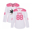 Women Adidas San Jose Sharks #88 Brent Burns Authentic White Pink Fashion NHL Jersey