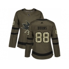 Women Adidas San Jose Sharks #88 Brent Burns Green Salute to Service Stitched NHL Jersey