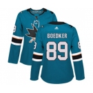 Women Adidas San Jose Sharks #89 Mikkel Boedker Authentic Teal Green Home NHL Jersey