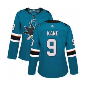 Women Adidas San Jose Sharks #9 Evander Kane Premier Teal Green Home NHL Jersey