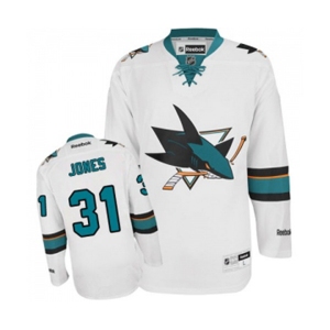 Women Reebok San Jose Sharks #31 Martin Jones Authentic White Away NHL Jersey