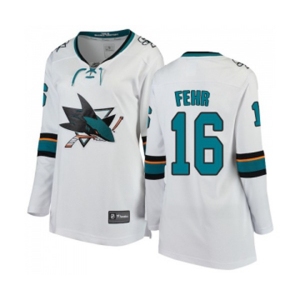 Women San Jose Sharks #16 Eric Fehr Fanatics Branded White Away Breakaway NHL Jersey
