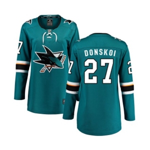 Women San Jose Sharks #27 Joonas Donskoi Fanatics Branded Teal Green Home Breakaway NHL Jersey