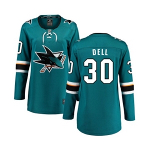 Women San Jose Sharks #30 Aaron Dell Fanatics Branded Teal Green Home Breakaway NHL Jersey