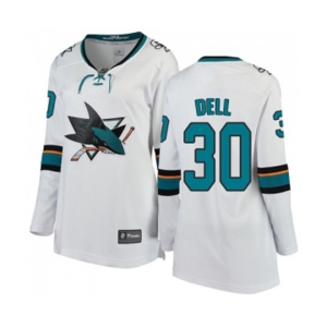Women San Jose Sharks #30 Aaron Dell Fanatics Branded White Away Breakaway NHL Jersey