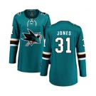 Women San Jose Sharks #31 Martin Jones Fanatics Branded Teal Green Home Breakaway NHL Jersey