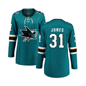 Women San Jose Sharks #31 Martin Jones Fanatics Branded Teal Green Home Breakaway NHL Jersey