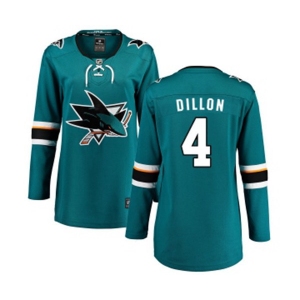 Women San Jose Sharks #4 Brenden Dillon Fanatics Branded Teal Green Home Breakaway NHL Jersey
