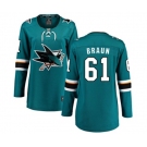 Women San Jose Sharks #61 Justin Braun Fanatics Branded Teal Green Home Breakaway NHL Jersey