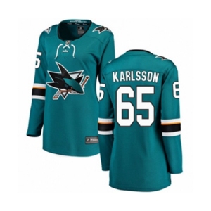Women San Jose Sharks #65 Erik Karlsson Fanatics Branded Teal Green Home Breakaway NHL Jersey