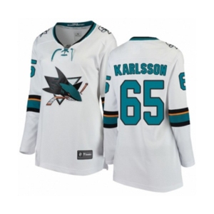 Women San Jose Sharks #65 Erik Karlsson Fanatics Branded White Away Breakaway NHL Jersey
