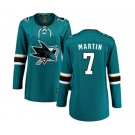 Women San Jose Sharks #7 Paul Martin Fanatics Branded Teal Green Home Breakaway NHL Jersey