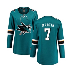 Women San Jose Sharks #7 Paul Martin Fanatics Branded Teal Green Home Breakaway NHL Jersey
