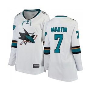 Women San Jose Sharks #7 Paul Martin Fanatics Branded White Away Breakaway NHL Jersey