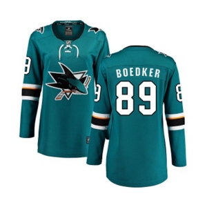 Women San Jose Sharks #89 Mikkel Boedker Fanatics Branded Teal Green Home Breakaway NHL Jersey