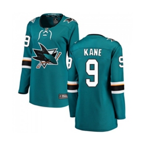 Women San Jose Sharks #9 Evander Kane Fanatics Branded Teal Green Home Breakaway NHL Jersey