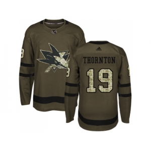 Youth Adidas San Jose Sharks #19 Joe Thornton Green Salute to Service Stitched NHL Jersey