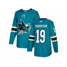 Youth Adidas San Jose Sharks #19 Joe Thornton Teal Home Authentic Stitched NHL Jersey