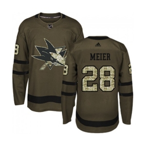 Youth Adidas San Jose Sharks #28 Timo Meier Authentic Green Salute to Service NHL Jersey