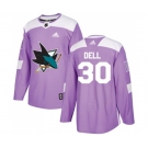 Youth Adidas San Jose Sharks #30 Aaron Dell Authentic Purple Fights Cancer Practice NHL Jersey