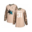 Youth Adidas San Jose Sharks #31 Martin Jones Camo Authentic 2017 Veterans Day Stitched NHL Jersey