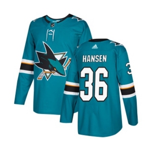 Youth Adidas San Jose Sharks #36 Jannik Hansen Premier Teal Green Home NHL Jersey