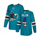Youth Adidas San Jose Sharks #4 Brenden Dillon Authentic Teal Green USA Flag Fashion NHL Jersey