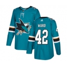Youth Adidas San Jose Sharks #42 Joel Ward Authentic Teal Green Home NHL Jersey