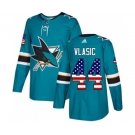 Youth Adidas San Jose Sharks #44 Marc-Edouard Vlasic Authentic Teal Green USA Flag Fashion NHL Jersey