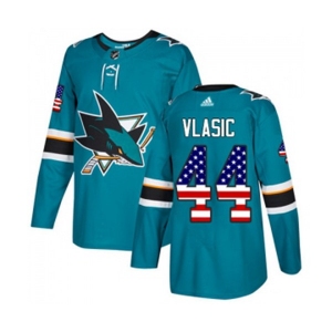 Youth Adidas San Jose Sharks #44 Marc-Edouard Vlasic Authentic Teal Green USA Flag Fashion NHL Jersey