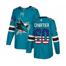 Youth Adidas San Jose Sharks #60 Rourke Chartier Authentic Teal Green USA Flag Fashion NHL Jersey