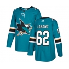 Youth Adidas San Jose Sharks #62 Kevin Labanc Authentic Teal Green Home NHL Jersey