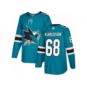 Youth Adidas San Jose Sharks #68 Melker Karlsson Teal Home Authentic Stitched NHL Jersey