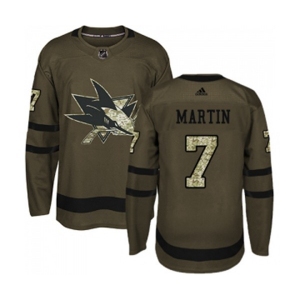 Youth Adidas San Jose Sharks #7 Paul Martin Authentic Green Salute to Service NHL Jersey