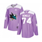 Youth Adidas San Jose Sharks #74 Dylan DeMelo Authentic Purple Fights Cancer Practice NHL Jersey