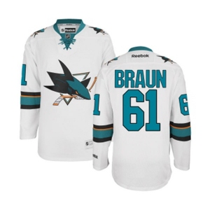 Youth Reebok San Jose Sharks #61 Justin Braun Authentic White Away NHL Jersey